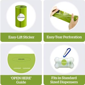 Sacs à déjections canines biodégradables et compostables en amidon de maïs, imprimés sur mesure, écologiques, parfumés ou non parfumés, verts - Product Image 4