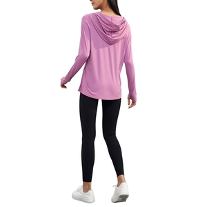Xsunwing légèrement nu à capuche Yoga hauts à <span class=keywords><strong>manches</strong></span> <span class=keywords><strong>longues</strong></span> lâche et confortable vêtements de Yoga <span class=keywords><strong>sport</strong></span> <span class=keywords><strong>haut</strong></span> de fitness à la mode respirant t-s - Product Image 5