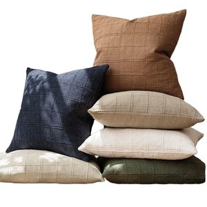 <b>Neutral</b> Farmhouse Square Woven Flax Linen Geometric Print <b>Throw</b> Pillow Cover for Home & Hotel Use - Product Image 1