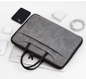 Laptop Sleeve Faux Suede Gray Handle Closure Waterproof Protective Case for Travel Business Use - Product Image 1