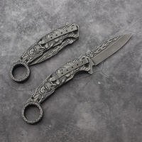 Couteau pliant vintage Tête d'aigle 3,5 pouces en acier 3Cr13 avec anneau de poignée et clip, finition noire délavée, outil EDC extérieur de haute qualité, DIY OEM