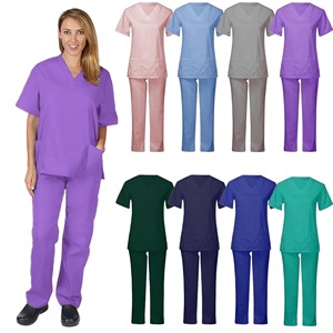 V Neck Nursing Uniform Two Piece Set Unisex Moisture Wicking Hospital <b>Scrubs</b> Split Set For Men And Women - Product Image 1
