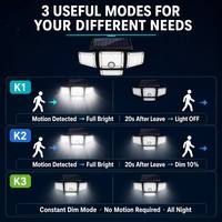 Lampe solaire à détecteur de mouvement 346 LED 1200LM, super lumineuse, multi-têtes, lampe murale de sécurité, étanche IP65, pour extérieur, pour chemin