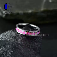 Vente en gros de bijoux pour hommes 4MM argent incrustation d'opale de feu Alliance pour femmes tungstène rose Bague de mariage pour hommes Bague de fiançailles