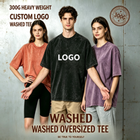 Produsen Pakaian Pria 300g Desain Logo Kustom Streetwear Ukuran Besar 100% Katun Tebal 300 Gsm Kaos Pria T-Shirt Dicuci