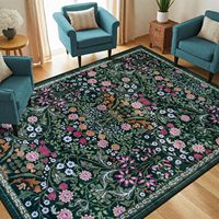 Tapis vintage floral bohème vert foncé, lavable en machine, résistant aux taches, antidérapant, pour salon, salle à manger, chambre d'enfant, couloir, décoration