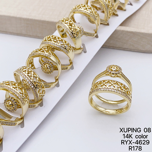 XUPING Jewelry Wholesale 14K Gold Color Plated Iced Out Stone Bridegroom Bridal Fashion Women Men a Pair <strong>Couple</strong> Wedding <strong>Ring</strong> <strong>Set</strong> - Product Image 5