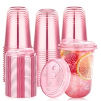 Gobelets en plastique rose écologiques de 400 ml avec couvercles à paille intégrée, jetables, pour café – Nouveautés essentielles pour les fêtes de filles