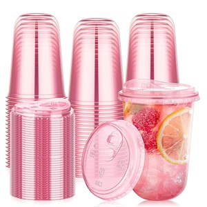 Bicchieri di Plastica Rosa da 400ml <span class=keywords><strong>con</strong></span> Coperchi per Bere Direttamente, Tazze da Caffè Usa e Getta, Nuovi Arrivi Essenziali per Feste Femminili - Product Image 1