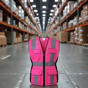 Chaleco de Seguridad Reflectante de Alta Visibilidad para Mujer, Ropa de Trabajo Transpirable de Malla con Bolsillos y Cremallera, Logotipo Personalizable - Product Image 6
