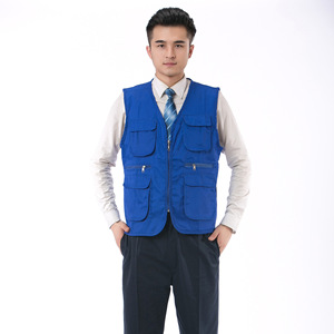 Gilet d'été multi-poches à fermeture éclair en polyester/coton sans col pour vêtements de groupe, chemise de travail pour la réparation automobile, <span class=keywords><strong>association</strong></span> de <span class=keywords><strong>bénévoles</strong></span> - Product Image 1