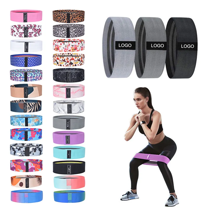 Custom Logo Printed Yoga Gym Exercise Fitness for Legs Glutes Booty Hip Fabric Resistance Bands Set