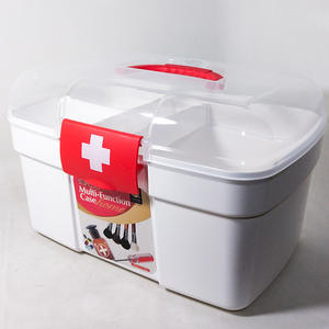 Boîte à médicaments portable en plastique, taille moyenne, blanche avec poignée rouge pour usage domestique - Product Image 3
