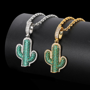 Pendentif Hip Hop Cactus du Désert Personnalisé Plaqué Or Sertissage à Griffes Argent 925 Moissanite Concert Bling Iced Out Bijoux Fins - Product Image 1