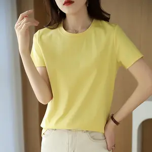 महिलाओं के लिए गर्मियों में नई ढीली वाइन लाल स्लिमिंग आधी आस्तीन वाली टी-शर्ट, कंधे तक की लंबाई वाली शुद्ध सूती छोटी आस्तीन वाली टी-शर्ट