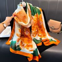 Nouveaux Styles Mode Foulards et Châles en Imitation Soie de Haute Qualité Luxe à Imprimé Cheval Orange, Écharpe de Tête en Soie Polyester Designer pour Femme