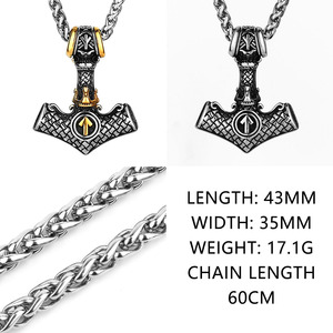 Vintage Viking Nordique Thor Marteau Mjolnir Pendentif Collier Homme Acier Inoxydable Retro Amulette Cadeau Bijou Symbole - Product Image 5