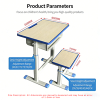 Ensemble table et chaise pour élèves du primaire avec rangement, bureau et chaise pour étudiants, table et tabouret réglables en hauteur
