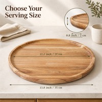 Plateau rond en bois naturel avec rebord surélevé pour servir et décorer, finition bois naturel, centre de table basse, usage domestique