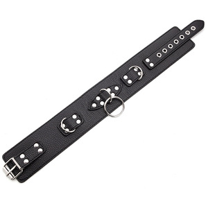 Collier en cuir noir avec anneaux métalliques pour adultes, accessoire de bondage sexy - Product Image 2