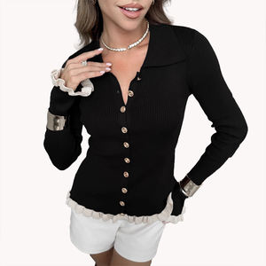 เสื้อคาร์ดิแกนถักแบบติดกระดุม แต่งระบาย สำหรับฤดูใบไม้ร่วงและฤดูหนาว เสื้อคลุมตัวนอกสำหรับผู้หญิง ทรงเข้ารูป ปกเสื้อแบบปกเชิ้ต เสื้อสเวตเตอร์ คอลเลคชั่นใหม่ล่าสุดปี 2026 เสื้อผู้หญิง - Product Image 6