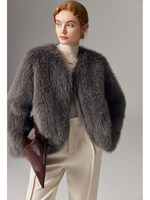 Veste courte élégante en fausse fourrure shaggy de couleur unie pour femme, manteau d'hiver doux et chaud à devant ouvert, vêtements d'extérieur haut de gamme pour femmes