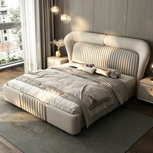 <span class=keywords><strong>Letto</strong></span> <span class=keywords><strong>Matrimoniale</strong></span> King Size in Vera Pelle di Lusso, Arredamento Moderno per Camera da <span class=keywords><strong>Letto</strong></span> Principale, Struttura Imbottita Color Crema per Progetti Villa - Product Image 2