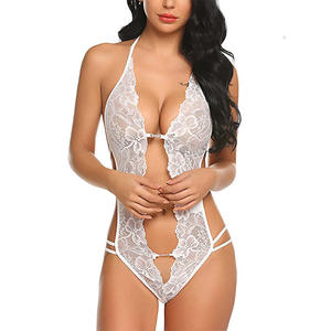 Bodysuit Seksi Renda Deep V Neck Tanpa Punggung dan Selangkangan Terbuka, Lingerie Wanita Pembentuk Tubuh dengan Tali - Product Image 4