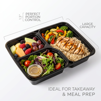 Boîte alimentaire jetable PP pour cuisine centralisée, 3 compartiments, avec couvercle transparent, pour la préparation de repas et l'emballage de plats à emporter