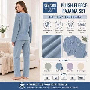 Set <span class=keywords><strong>Pigiama</strong></span> da Donna in Flanella, Morbido e Soffice, con <span class=keywords><strong>Bottoni</strong></span> Frontali, 2 Pezzi - Product Image 1
