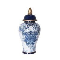 Vase en porcelaine bleu et blanc peint à la main de style vintage, pot à gingembre, ornement floral décoratif pour entrée et collectionneurs