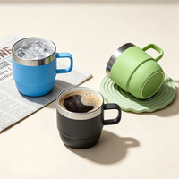 Mug à café en acier inoxydable, mug de camping avec poignée et couvercle, extérieur en acier inoxydable, intérieur en céramique