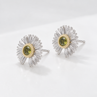 KAVNAR Boucles d'oreilles marguerite fleur zircon vert laiton plaqué or blanc