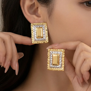 Pendientes Geométricos de Acero Inoxidable 304 con Baño de Oro de 18K, Joyería Elegante para Mujer, para Fiestas y Eventos - Product Image 2
