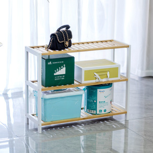 Bamboo Shelving Unit 3 Tier Multifunctional <b>Storage</b> <b>Rack</b> For Living Room Standing Type Rectangle Design - Product Image 4