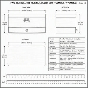 78 Note Walnut Wooden Music Box Double Deck Hidden Jewelry Drawer YunSheng PLAY STOP Moonlight Spring River Custom Engraving OEM - Product Image 2