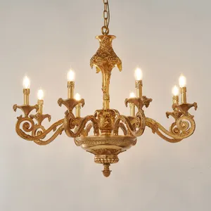 Candele rococò lampada a sospensione lampadari dorati Glitter decorativi Hotel Hall camera da letto lampadario in rame luci
