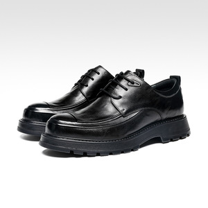 Chaussures Derby pour hommes en cuir véritable, semelle épaisse, pour affaires, bureau, toutes saisons, noires, à lacets, chaussures habillées - Product Image 2