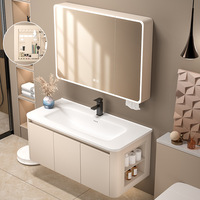 Meuble miroir LED à structure en nid d'abeille en aluminium moderne avec rangement latéral créatif Meuble-lavabo de salle de bain incurvé de petite taille pour balcon