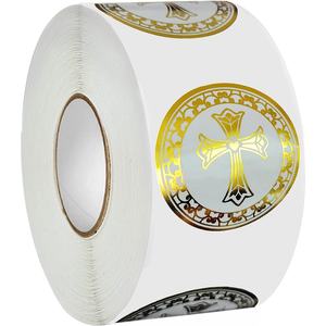 Pegatinas de Cruz de Papel Metálico, Pegatinas Religiosas Autoadhesivas de Papel Metálico, <span class=keywords><strong>Etiquetas</strong></span> Redondas - Product Image 1