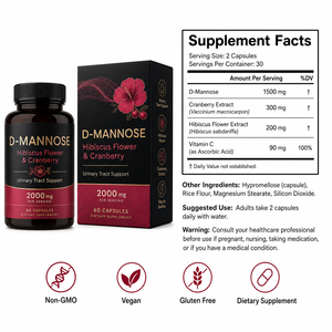 Cápsulas de D-Manosa 2000mg al por Mayor con Extracto de Arándano y Hibisco, Suplemento <span class=keywords><strong>Extra</strong></span> Fuerte para la Salud del Tracto Urinario, Directo de Fábrica - Product Image 6
