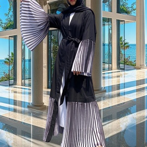 Impresionante Abaya Abierta con Mangas de Campana de Chifón Plisado, Hecha con Tela Nida para Mujeres Musulmanas, para Fiestas y Eventos 1889 # - Product Image 5