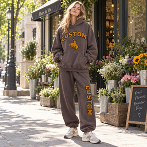 Conjunto de dos piezas con capucha extragrande para <span class=keywords><strong>mujer</strong></span>, estilo vintage, lavado ácido, con parche de chenilla, sudadera con capucha y pantalones deportivos, ropa deportiva. - Product Image 3