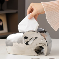 Boîte à mouchoirs en céramique artisanale en forme d'éléphant, décoration de table pour la maison, support de rangement pour papier