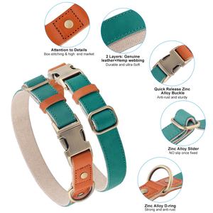 <span class=keywords><strong>Collar</strong></span> de perro de combinación de cáñamo de cuero genuino hecho a mano de estilo de lujo Ultra duradero fácil de limpiar <span class=keywords><strong>Collar</strong></span> de cáñamo de cuero genuino - Product Image 4