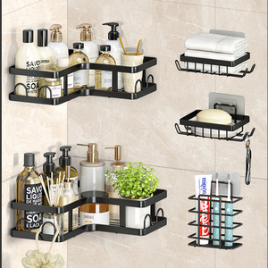 Estante de Ducha Moderno Negro sin Taladro, Nuevo Modelo, Organizador Adhesivo Metálico para Esquina de Baño, Cocina y Hogar - Product Image 1