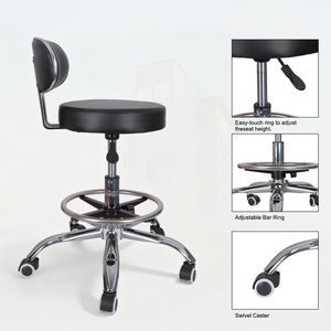 כיסא מעבדה מודרני ארגונומי מתכוונן מעור PU עם גלגלים ומשענת גב לשימוש ממושך בישיבה, מתאים לשימוש בבתי חולים ובמעבדות. - Product Image 3