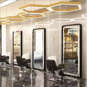 Espejo de tocador con luz LED personalizado de longitud completa, estilo moderno, peluquería colgante para salón, barbería, hecho de Metal para uso en centro comercial - Product Image 1