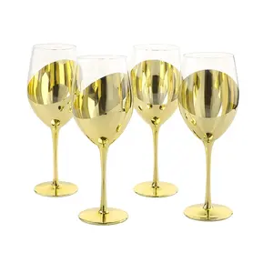 Kacamata Dekorasi Anggur Rumah Elegan, Kacamata Anggur Berwarna Kuningan Lapis Emas Kustom untuk Anggur Merah Putih