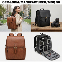 Sac à dos professionnel en cuir PU pour appareil photo reflex numérique et drone, avec compartiment pour ordinateur portable 15 pouces, fabrication OEM personnalisée